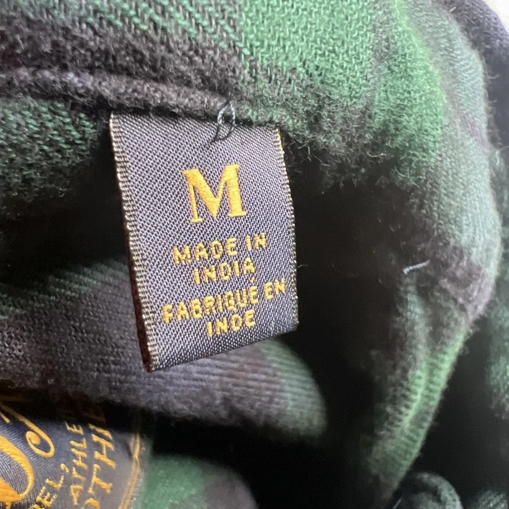 Polo Ralph Lauren Shirt Mens M Green Plaid Flannel Long Sleeve Military Patches